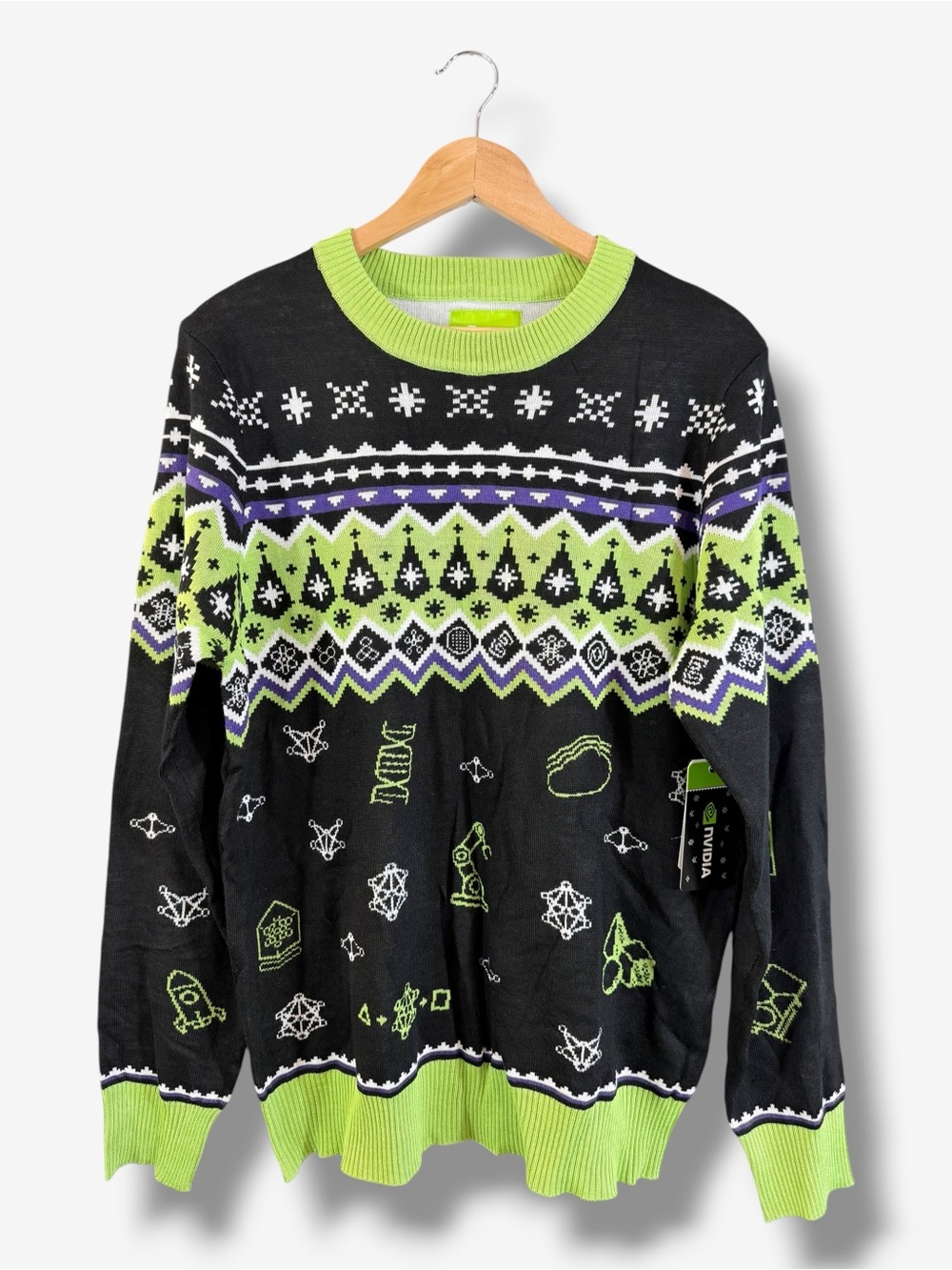 NVIDIA Tipsy Elves Christmas Holiday Sweater XL Black Green Gamer Tech Nerd Geek